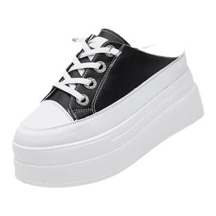 小白鞋女2026夏季新款厚底内增高8CM套脚半拖懒人鞋休闲单鞋ins潮