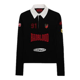 韩国badblood美式复古拼接撞色polo衫刺绣长袖休闲打底早秋新款