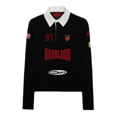 韩国badblood美式复古拼接polo衫