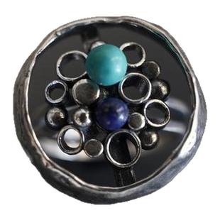 perli松石玛瑙德国古董设计通体925银隐形开口可调节戒指男女古董