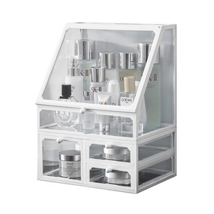 化妆品收纳盒桌面防尘带盖大容量透明玻璃梳妆台护肤口红化妆盒子