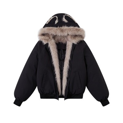 巨好看猫耳朵加绒连帽座山雕外套