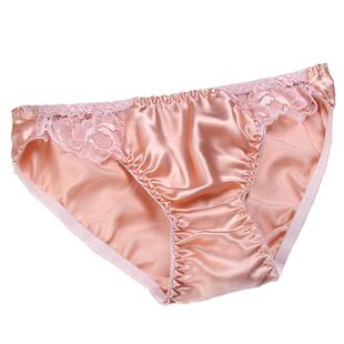 满2件包邮 100%桑蚕丝真丝内裤女丝绸三角裤透气排汗 蕾丝边