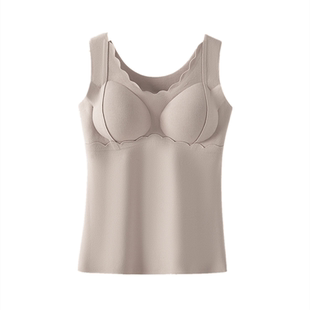 秋冬季羊毛蚕丝保暖背心女固定杯加绒加厚发热无痕德绒内衣打底衫