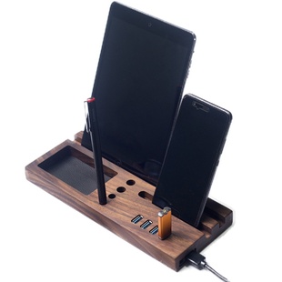 木质usb分线器扩展器桌面收纳多个手机充电支架办公礼品logo定制