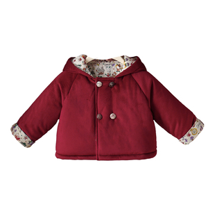 女童秋冬季外套新款儿童冬装加绒夹棉女宝宝周岁礼服冬天连帽棉服