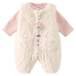 班喜迪女童套装冬装2025新款宝宝加绒夹棉背带裤婴儿冬季儿童衣服