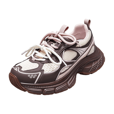 拼色运动老爹鞋女2025秋季新款ins潮粉色透气网面厚底跑步鞋