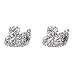 新款流行耳钉天鹅耳环925纯银耳针小巧设计精致耳夹镶钻韩款礼物