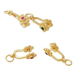 古法金保色镶锆花朵夹扣平安扣手工DIY手链面包圈吊坠饰品配件