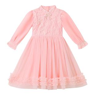 女童旗袍公主裙春秋儿童洋气高端连衣裙冬季加绒宝宝生日礼服裙子