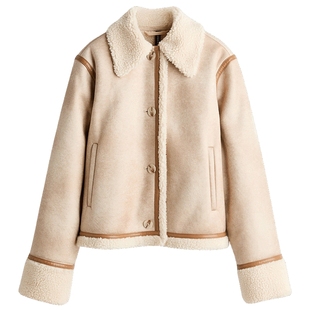 HM女装短外套女冬季冬冬泰迪绒短款夹克加厚保暖上衣1304168