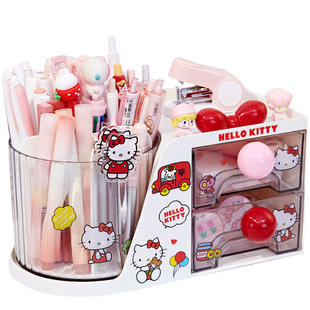 少女心笔筒！创意可爱高颜值ins风笔筒儿童女孩学生桌面大容量超大收纳盒360度旋转桌面收纳笔盒多功能抽屉式