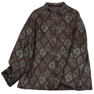 菲伊唐重缎真丝红云纱棉衣短外套中式复古改良唐立领开襟盘扣上衣