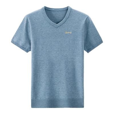 恒源祥集团彩羊秋冬季短袖羊毛衫男V领加厚针织羊绒衫男半袖毛衣