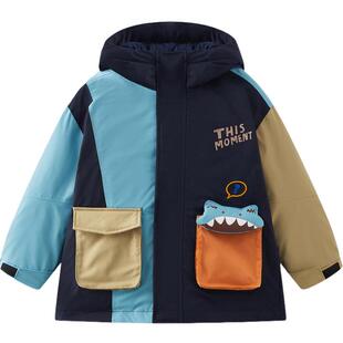 MQD马骑顿儿童羽绒服男童2025新款冬连帽外套加厚保暖印花