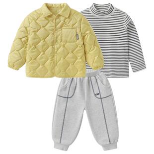 右欧男女童棉服打底衫加绒裤套装冬季新款童装儿童休闲保暖三件套