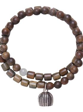 天然绿檀木手串S925纯银财满簸箕