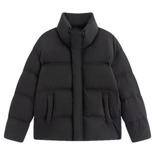 流石男装轻盈蓬松羽绒服2025年冬季男士简约经典黑色立领面包外套
