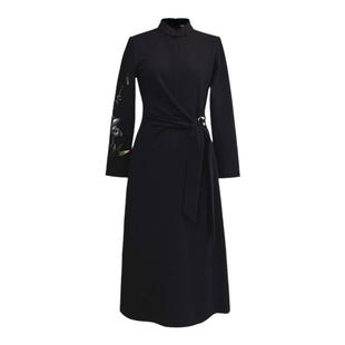 浒城古娘新款绵羊毛优雅不规则系带气质新中式国风连衣裙女士春秋