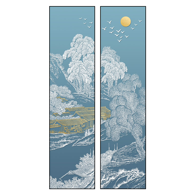 新中式客厅正对门玄关装饰画