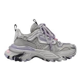 UDVK2024春夏真皮多材质拼接炫酷老爹鞋时尚潮品圆头平底女鞋