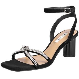 百丽一字带凉鞋女夏季新款鞋子真皮女鞋粗高跟凉鞋BY336BL4