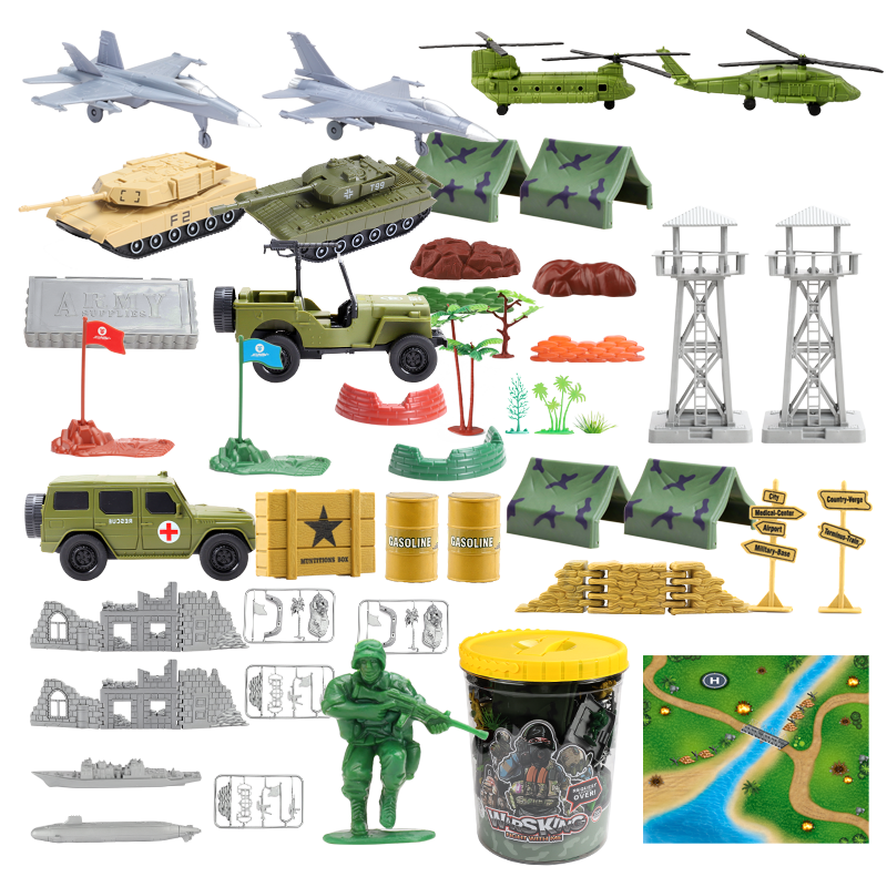 JEU旧义小兵人玩具套装军事模型玩具兵人坦克战略基地生日礼物