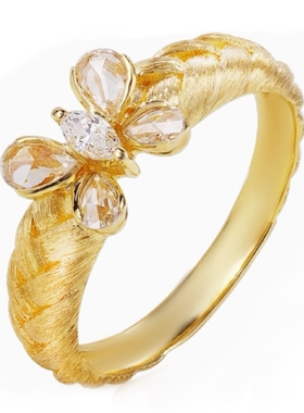 麦穗拉丝锆石蝴蝶戒指