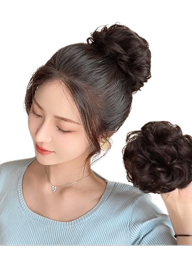 真发丸子头假发发圈女蓬松花苞头