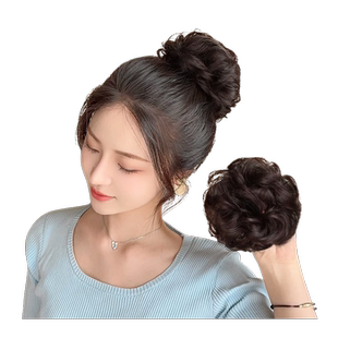 假发发圈真发丸子头 盘发后脑勺发包蓬松花苞头新娘低丸子卷发圈