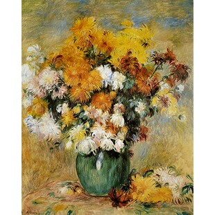 雷诺阿瓶中的花朵静物客厅书房餐厅油画布画芯定制大小组画装饰画