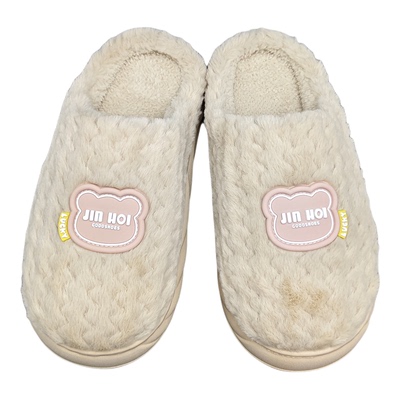 女款卡通字母厚底保暖毛绒棉拖鞋秋冬季居家室内防滑加绒毛毛拖鞋