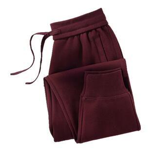 高级减龄秋冬季枣红色加绒运动裤女士束脚宽松高腰春秋休闲卫裤子