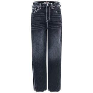 TrueReligion2024秋季新品女士直筒宽松牛仔裤子