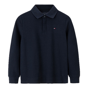 Tommy儿童长袖POLO衫男童T恤2025春季新品校园纯色长袖上衣打底衫