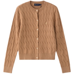 POLOWALK针织开衫女2025秋季新款保罗绞花外搭修身显瘦毛衣外套女