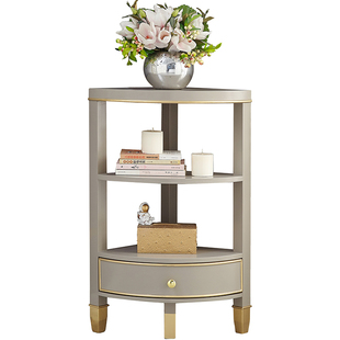 高级灰墙角柜置物架简约实木角柜卧室拐角收纳矮柜灰色轻奢三角柜