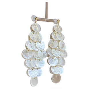 薄荷绿天然贝壳耳钉女超仙绝美高级感气质耳环小众长款流苏耳饰品