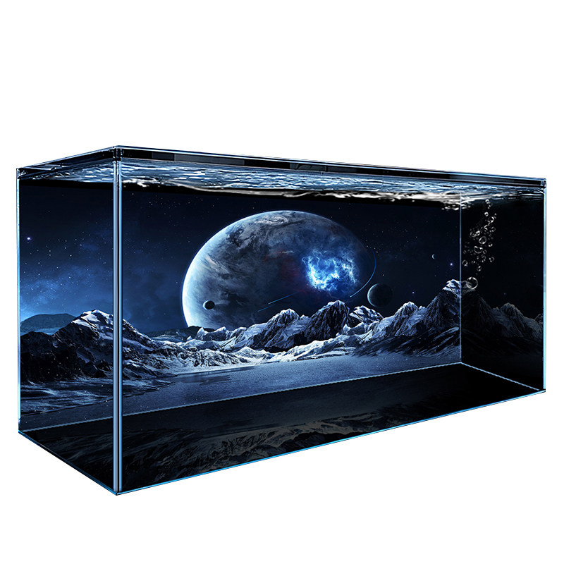 鱼缸背景画纸高清定制地球星空太空宇宙龙鱼蝴蝶鲤壁纸黑色自粘贴
