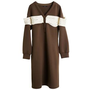 ELLE法式垂坠感高端精致连衣裙女2025冬装新款高级感宽松V领裙子