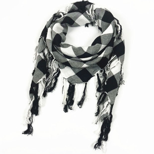 春季新款绵软黑白格方围巾情侣百搭格子方披肩大学男女生流苏方巾