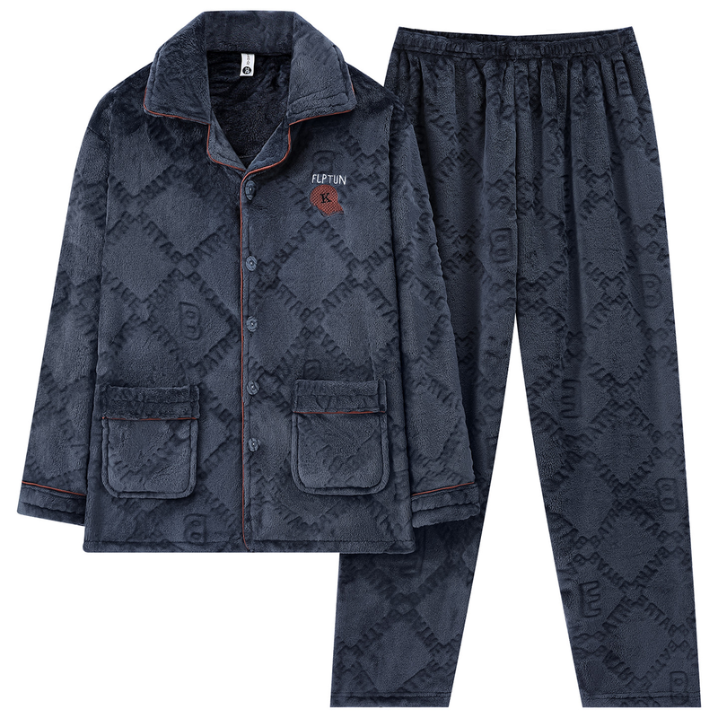 秋冬加厚睡衣男珊瑚绒中青年加大码绒毛保暖青少年肥胖家居服套装