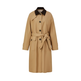 Eland衣恋风衣女简约风翻领直筒收腰插肩袖显瘦长款外套