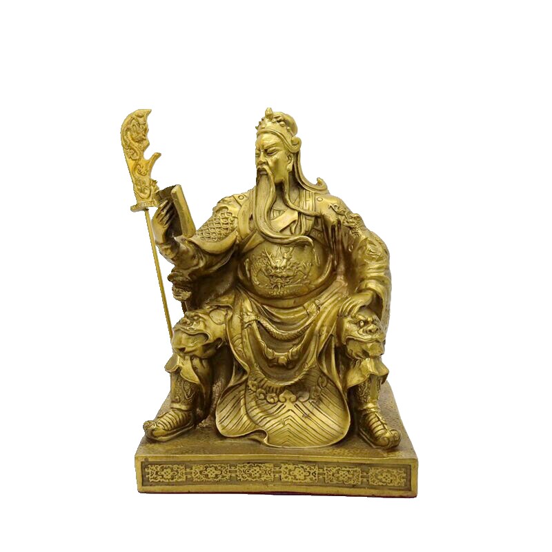 纯黄铜看书关公神像武财神大号家用摆件办公室工艺品开业礼品中式