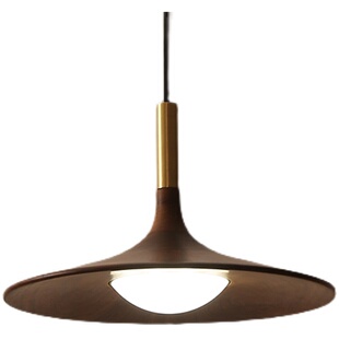 全铜中古餐厅吊灯黑胡桃木吧台餐桌吊灯现代简约创意客餐厅飞碟灯