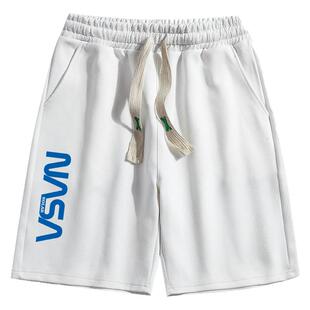 NASA SOLAR男式蓝色五分短裤休闲夏系绳印花宽松新款潮牌运动户外