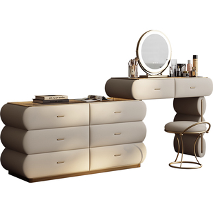 主卧室现代简约轻奢梳妆台2026新款书桌化妆桌一体转角收纳柜奶油