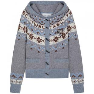 TeenieWeenie小熊女装毛针织衫2025年冬季新款费尔岛提花连帽毛衣