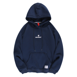 兔先森2026春秋季复古纯色加绒卫衣男连帽宽松套头衫男生上衣潮流